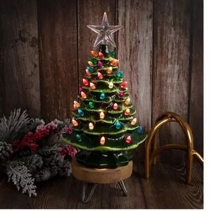 Green Light Up Ceramic Christmas Tree Vintage style size 15" NOB